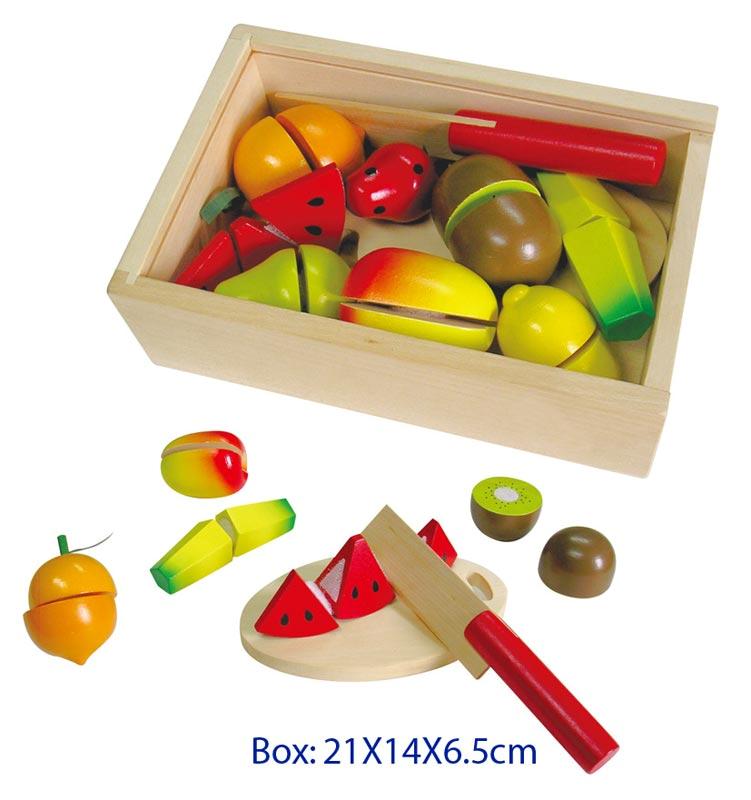 Kids Wooden Toys Play Food Fruit Cutting Set with Box